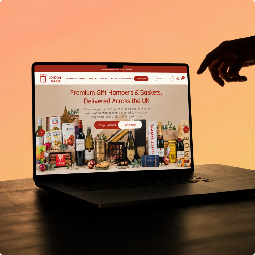 London Hampers website on screen